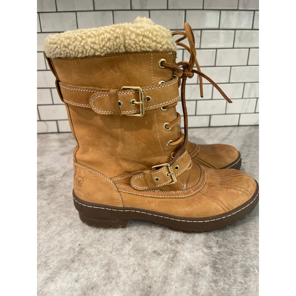 Sperry Boots Womens 11 Tan Leather Shearling Lined Thinsulate Duck Boots Buckle